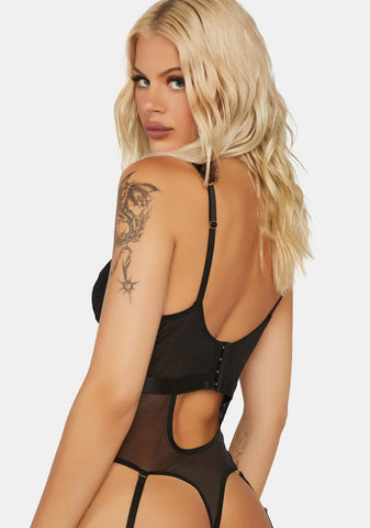 WW x Sammi Black Satin & Lace Wired Harness Bodysuit