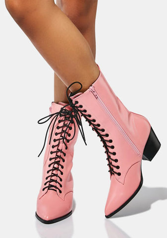 Pink Taye Lace Up Boots