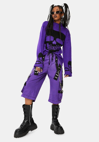 Purple Knit Skull Sweater