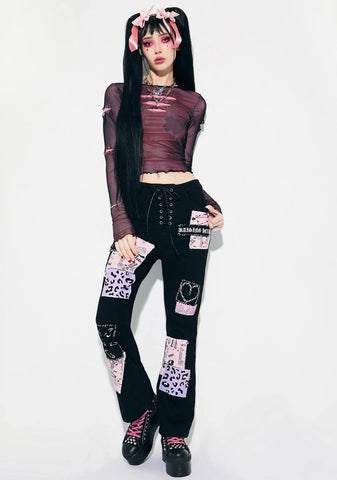 Creepin It Real Patched Flare Pants