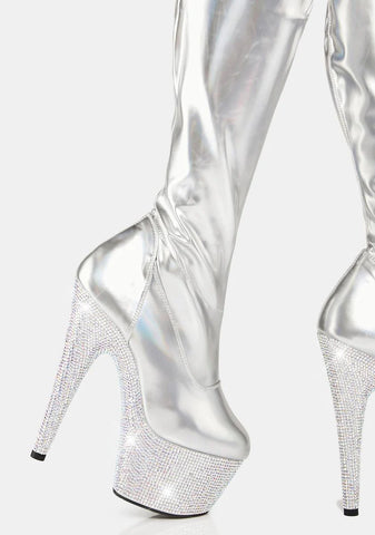Silver Bejeweled-3000-7 Thigh High Boots