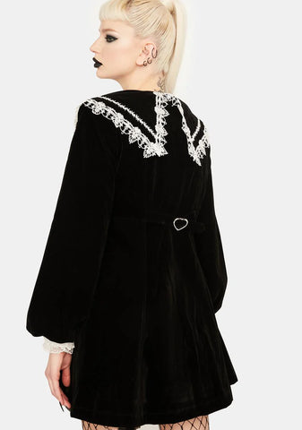 Lace Trim Doll Neck Velvet Jacket