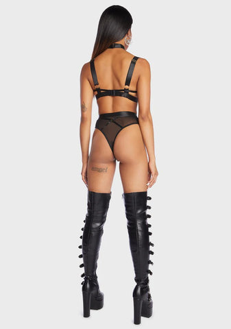 Bondage Stripe 2 Piece Choker Lingerie Set