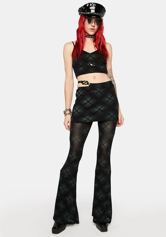 Dark Plaid Perspective Flare Pant Skirt