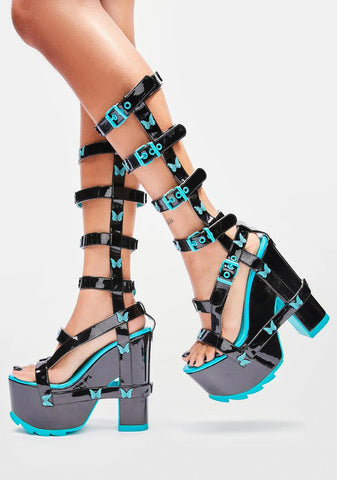 Nightcall Hi Teal Butterfly Platform Heels