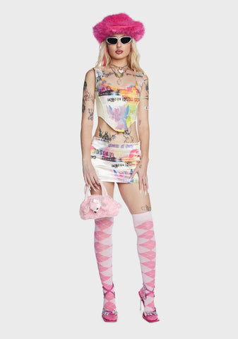 Renaissance Cherub Print Satin Corset Top