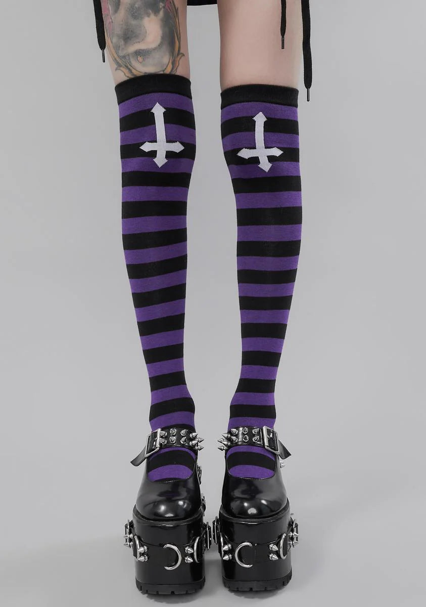 Unholy Confession Striped Thigh Highs