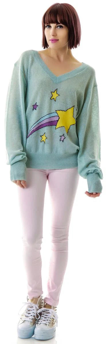 Shooting Star School Girl V-Neck Sweater - Pink