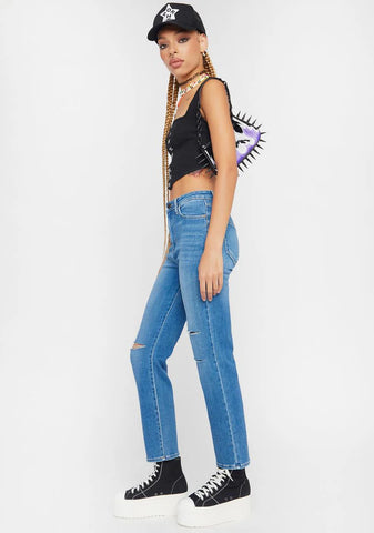 Straight Leg Distressed Jeans