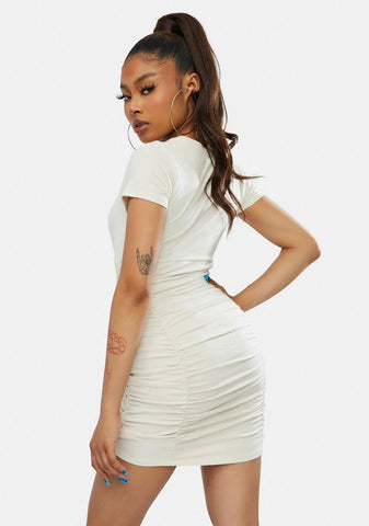 Over N Over Again Ruched Mini Dress