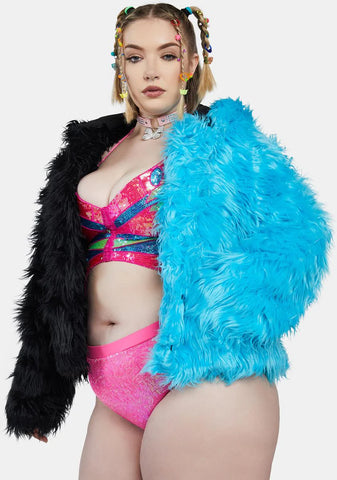 Plus Aqua Balancing Act Faux Fur Jacket