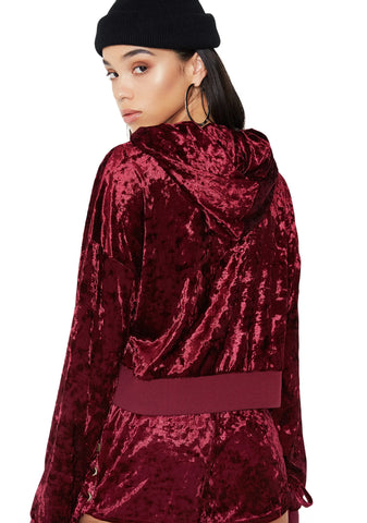 Crush On U Mesh Panel Velvet Hoodie