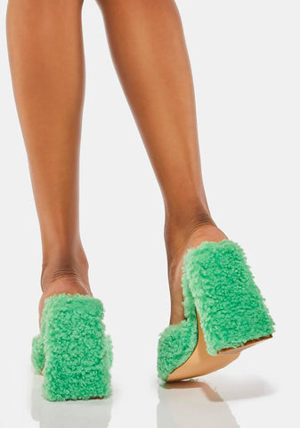 Green Chandlar Fluffy Heels