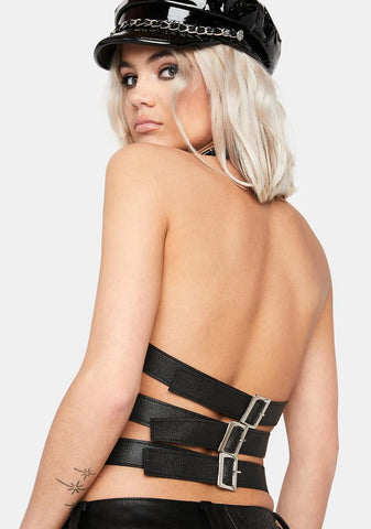 Vegan Leather Black Belt Bustier