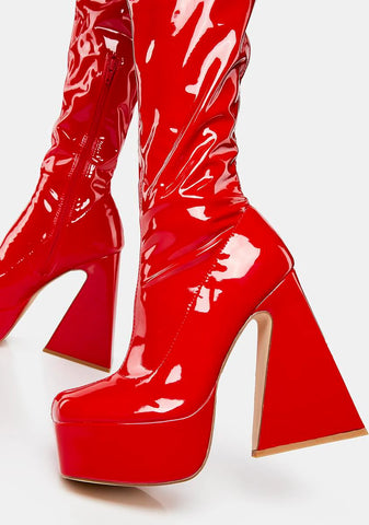 Red Ginsburg Thigh-High Platform Boots