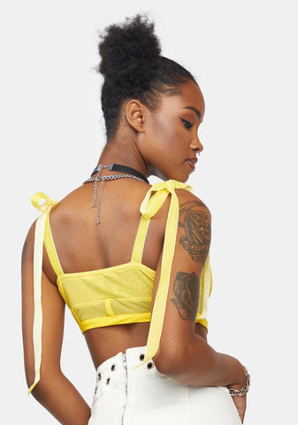 Lemon Tie Breaker Mesh Corset Top