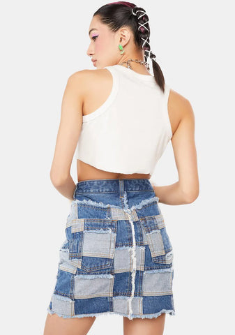 Patchwork Denim Skirt