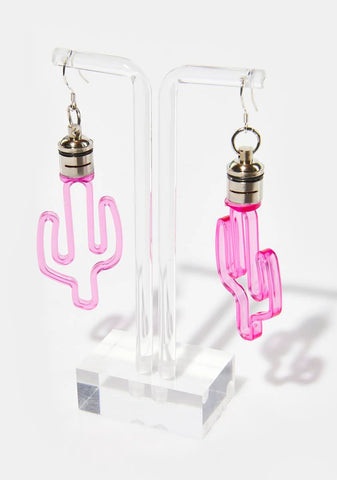 Pink Light Up Cactus Earrings