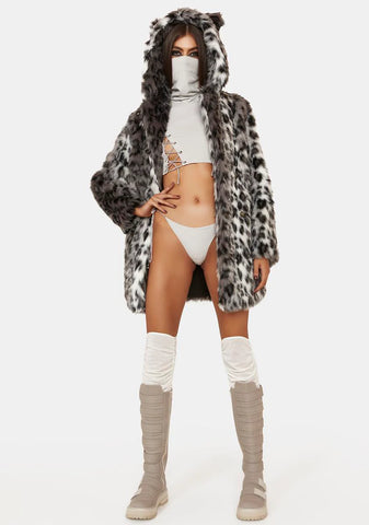 Snow Leopard Classic Faux Fur Coat