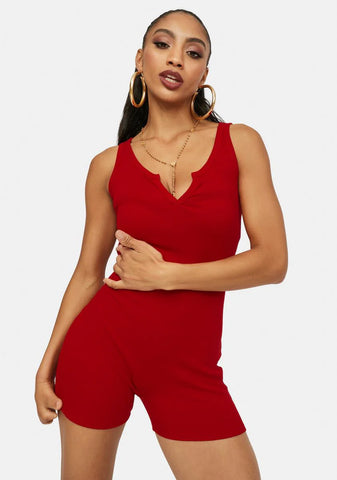 Rust Casual Cutie Notched V-Neck Tank Romper