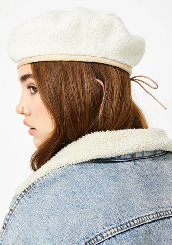 Blanc Baby Don't Herd Me Sherpa Beret