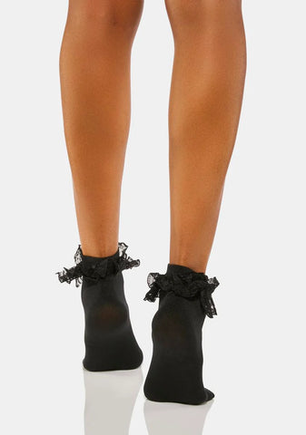 Black Ruffle Lace Socks