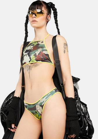 Yellow Self Love Camo Halter Bikini Set