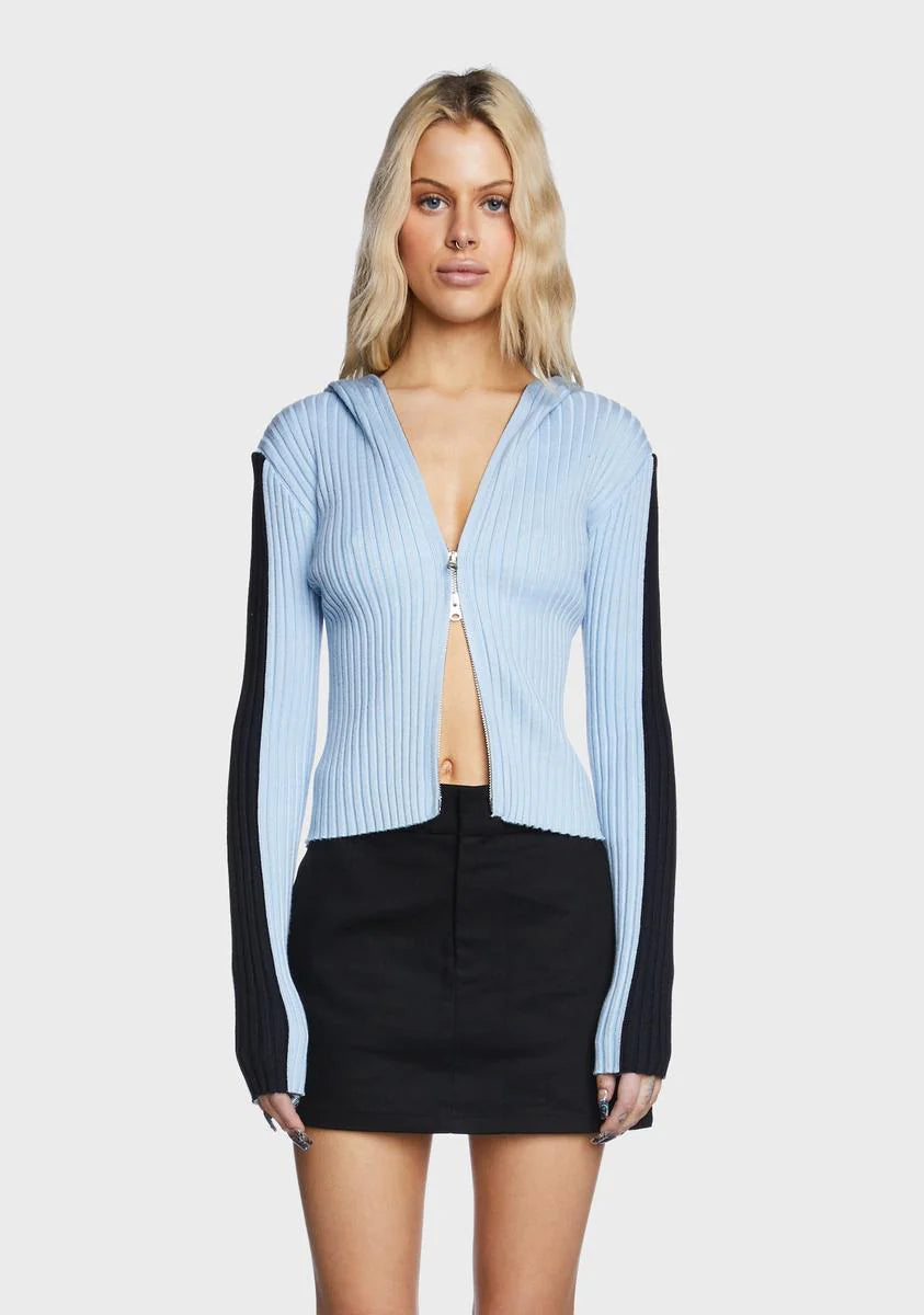 Knitted Double Zip Hooded Cardigan