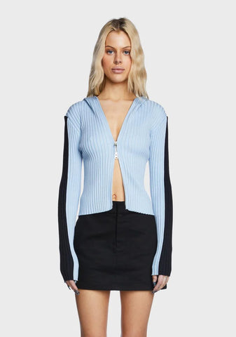 Knitted Double Zip Hooded Cardigan