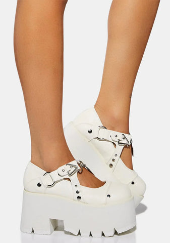 White Laid To Rest Platform Mary Janes