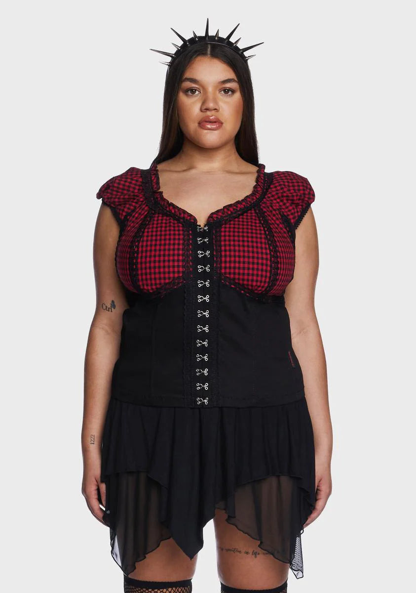 Plus Black And Red Bo Peep Cap Sleeve Corset