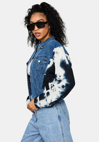 Reveal Ur Feels Tie Dye Sleeve Denim Jacket