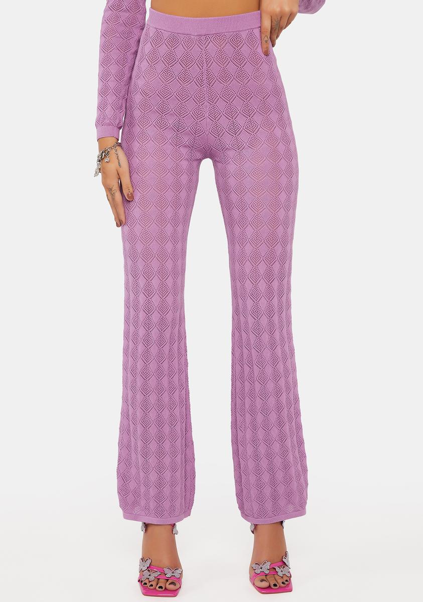 Lilac Pointelle Knit Trousers