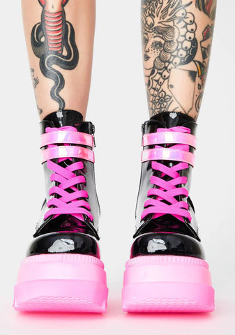 Pink UV Patent Technopagan Boots