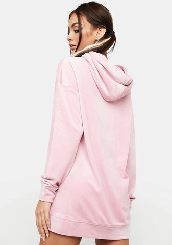 Rose Big Bling Velour Hoodie Dress