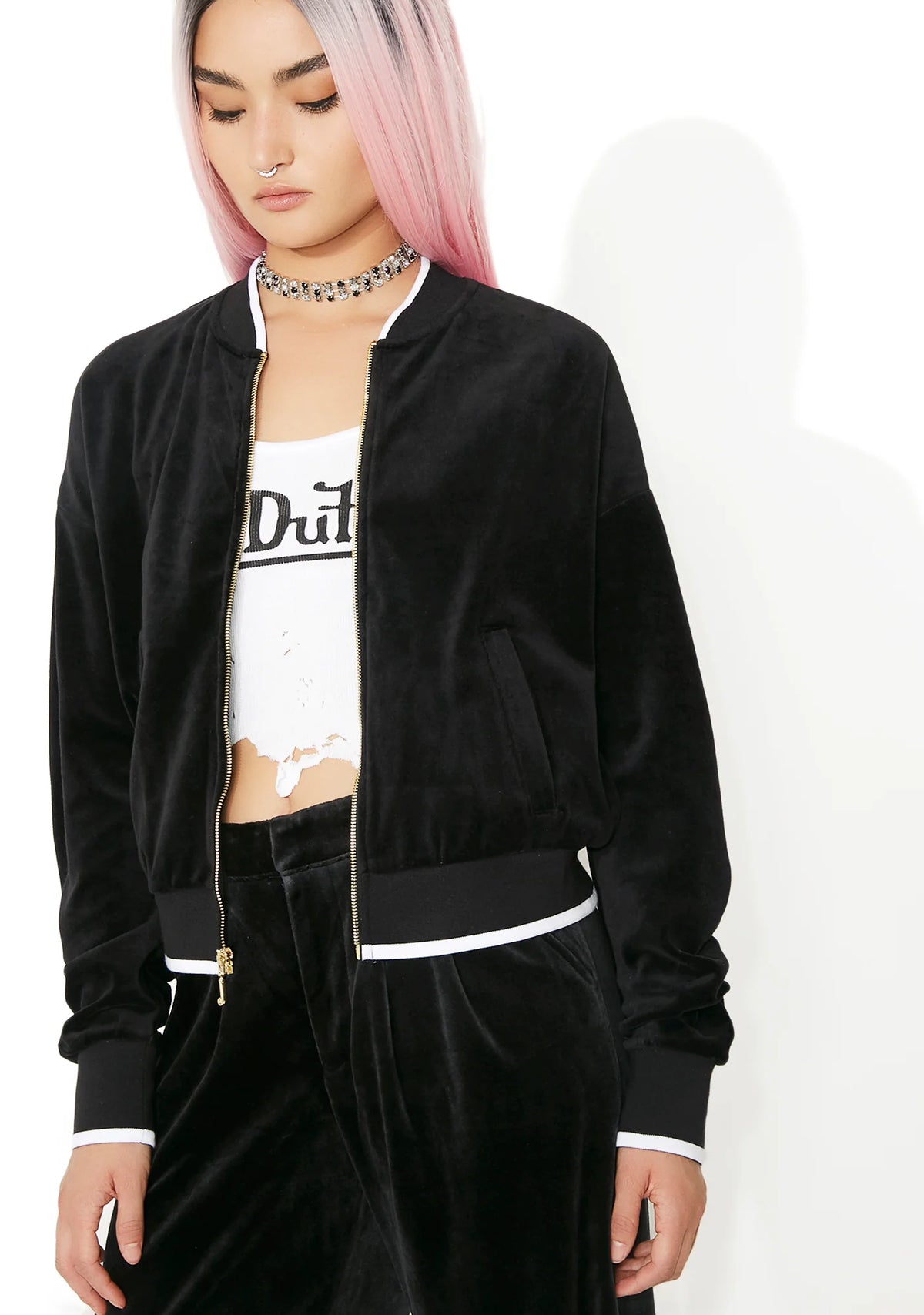 Velour Ruched Track Jacket