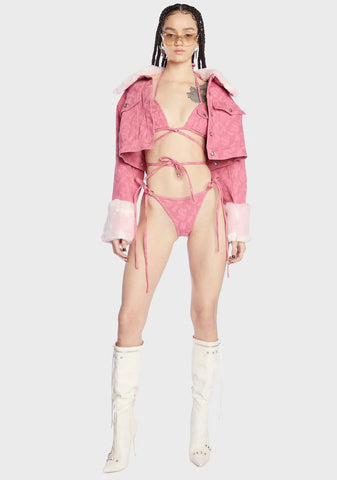 Pink Monogram Denim Bra Top