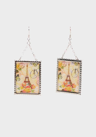 Bonjour From Paris Stamp Earrings