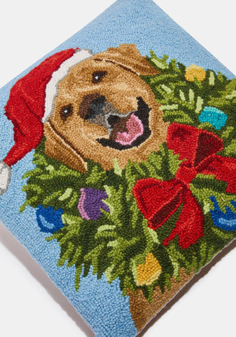 Santa Golden Labrador Wreath Throw Pillow