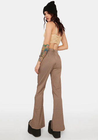 Brown Check Split Hem Trousers