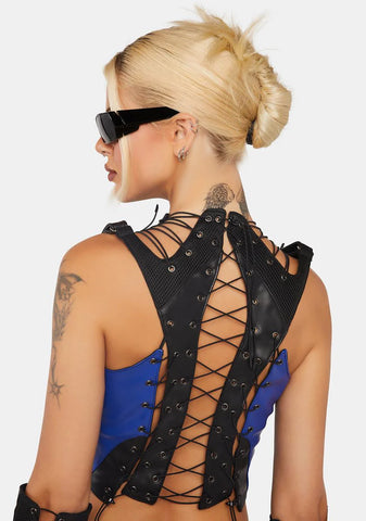 Blue Moto Lace-Up Top