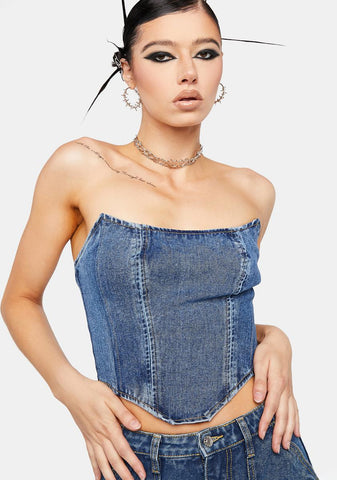 Dip Hem Denim Corset Top