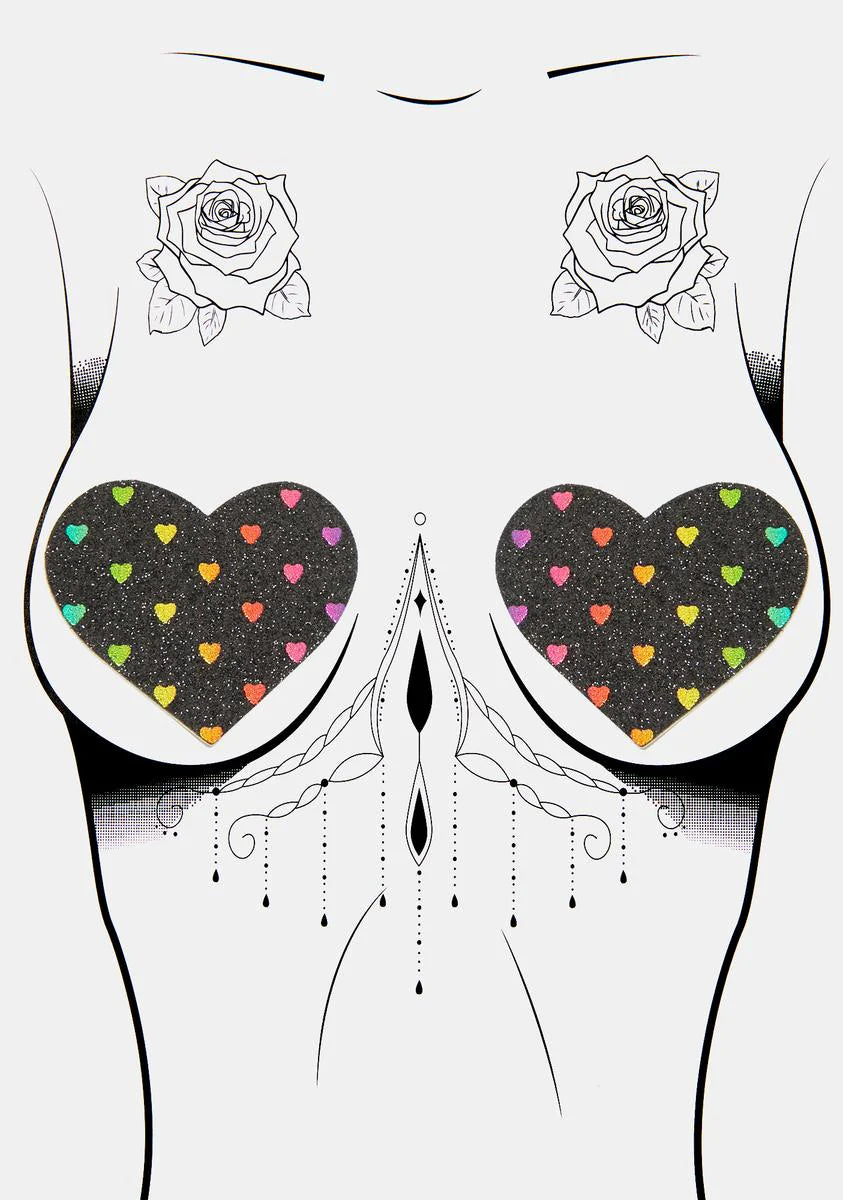 Black Rainbow Heart Pasties