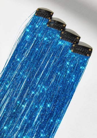 Peace Blue Holo Hair Tinsel Clip In Extensions