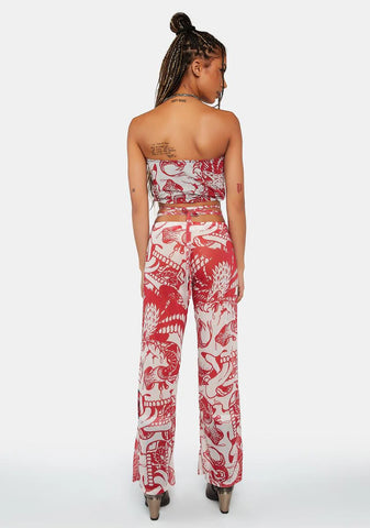 Battle Skull Mesh Flare Pants