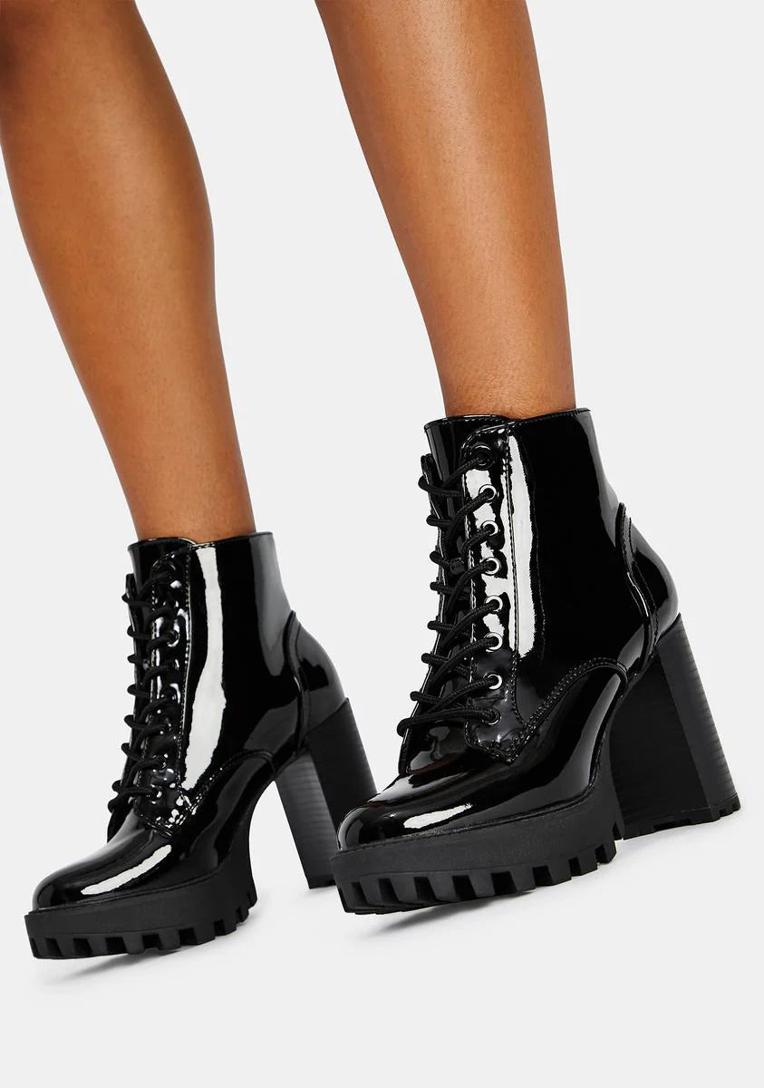 Patent Bad Is Better Lace Up Booties