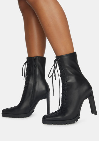Synth Genuine Leather Lace-Up Ankle Boots