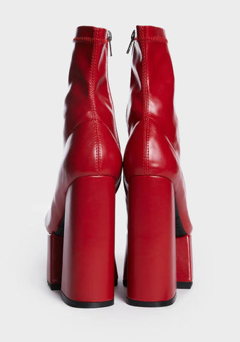 Red Get Out Chunky Platform Ankle Boots
