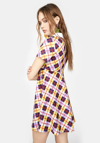 All Hail Me Plaid Mini Dress - Purple