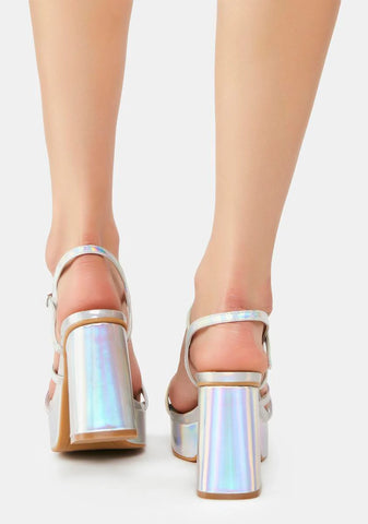 Silver Strikeout Platform Heels